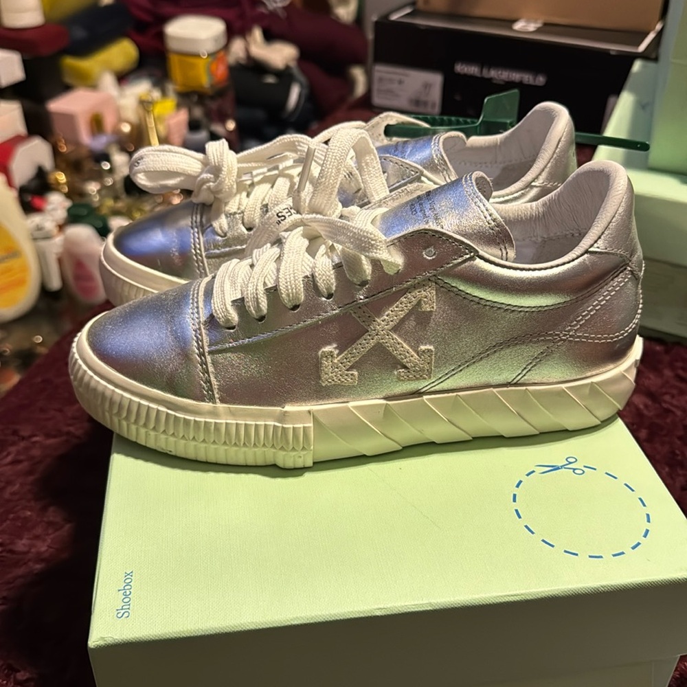 Off white silver and white